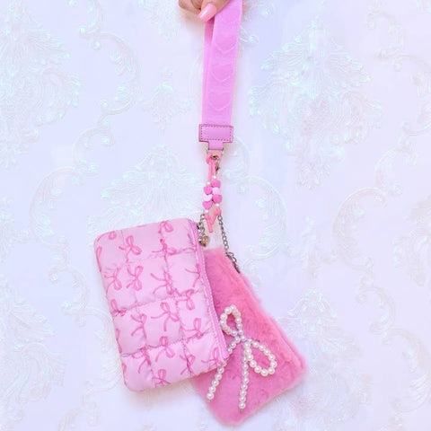 OMG Quilted Scrunchies Bow 3 Piece Coin Purse Keychain Set