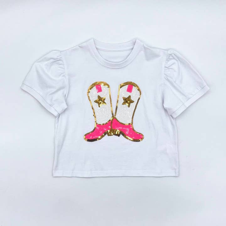 Neon Cowboy Boots Puff Sleeve Top