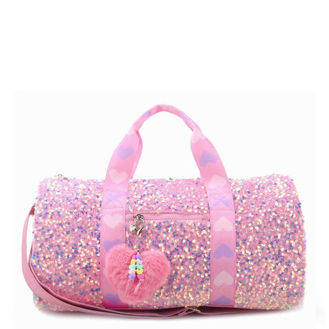 OMG Sequin Large Barrel Duffle Bag with Heart Charm