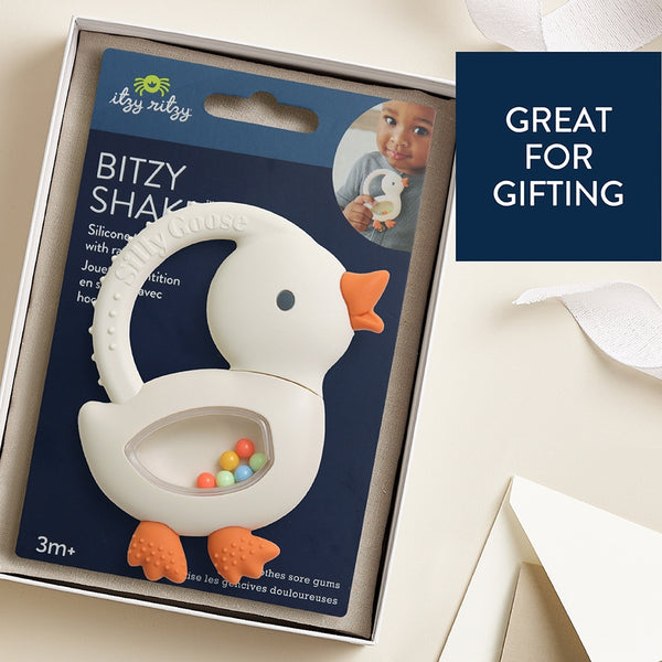 Itzy Bitzy Shake™ - Silicone Teether with Rattle - Goose