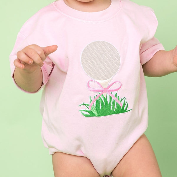 Golf Tee Bow Patch Short Sleeve Romper