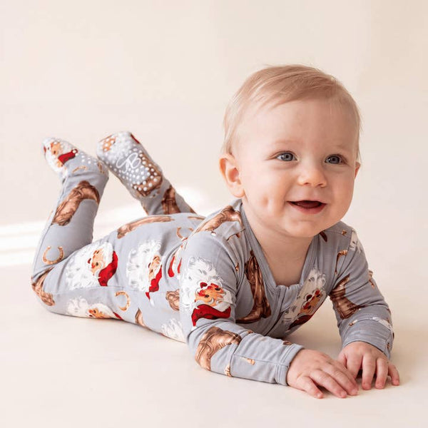 Bamboo Zipper Footie - Jolly Western Santa