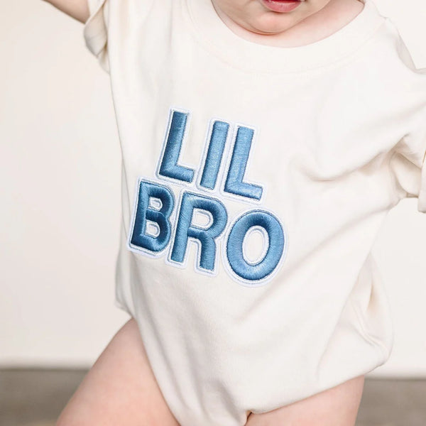 LIL BRO EMBROIDERED PATCH SHORT SLEEVE ROMPER - NATURAL
