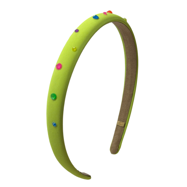Bari Lynn Thin Neon Swarovski Crystal Satin Headband w/ Clay Beads