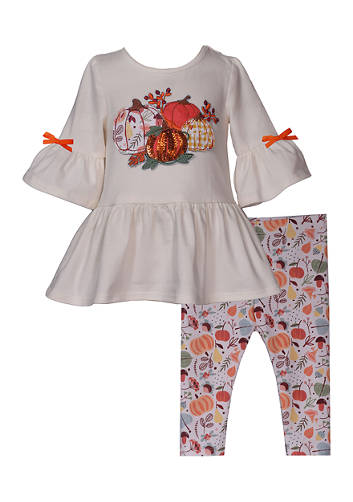 Pumpkin Appliqué Top and Printed Leggings Set