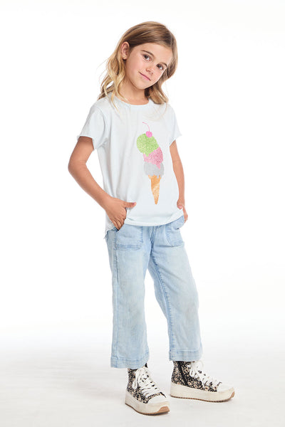 Glitter Ice Cream Cone Girls Shirttail Tee