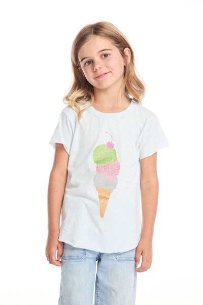 Glitter Ice Cream Cone Girls Shirttail Tee