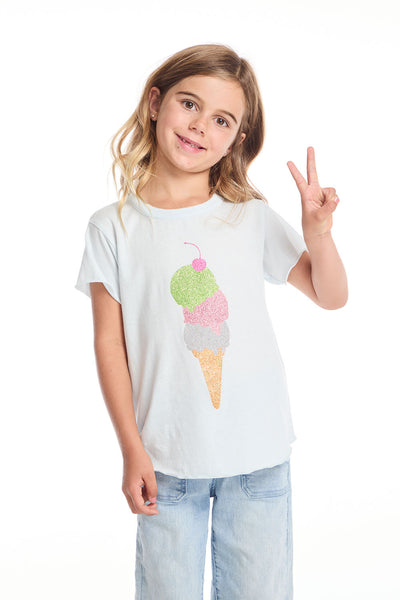 Glitter Ice Cream Cone Girls Shirttail Tee