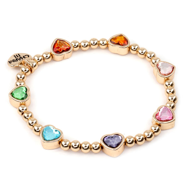 Charm It Gold Sparkle Heart Stretch Bead Bracelet