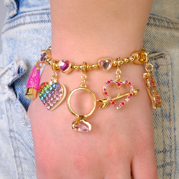 Charm It Gold Sparkle Heart Stretch Bead Bracelet