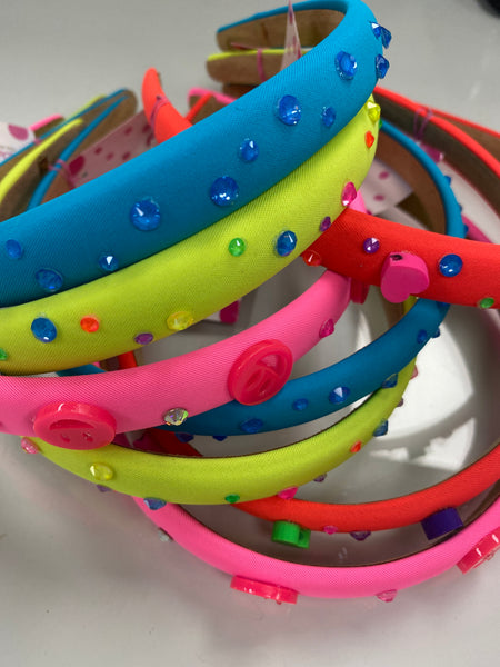 Bari Lynn Thin Neon Swarovski Crystal Satin Headband w/ Clay Beads