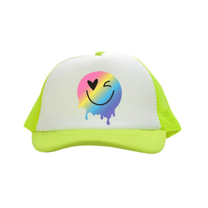 Drip Smiley-Neon Yellow Youth Trucker Cap 90s Throw Back