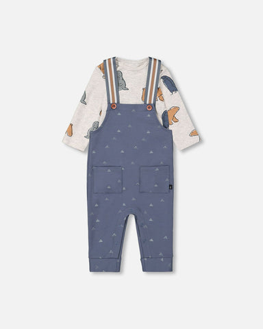 Printed Onesie & Overall Set French Navy Little Mountains