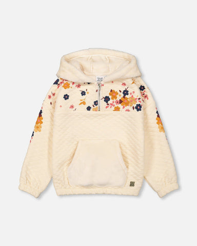 Quilted Fleece Hoody With Flowers