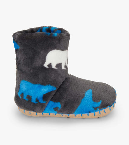 Polar Bear Silhouette Fuzzy Fleece Slippers