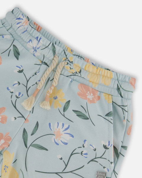Baby Blue Floral French Terry Short