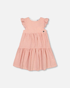 Vichy Dusty Rose Peasant Dress With Frill Sleeves