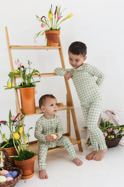 Green Gingham Zip Romper
