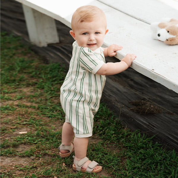 Green Stripe Polo Romper