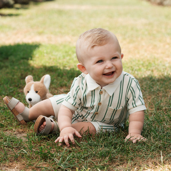 Green Stripe Polo Romper