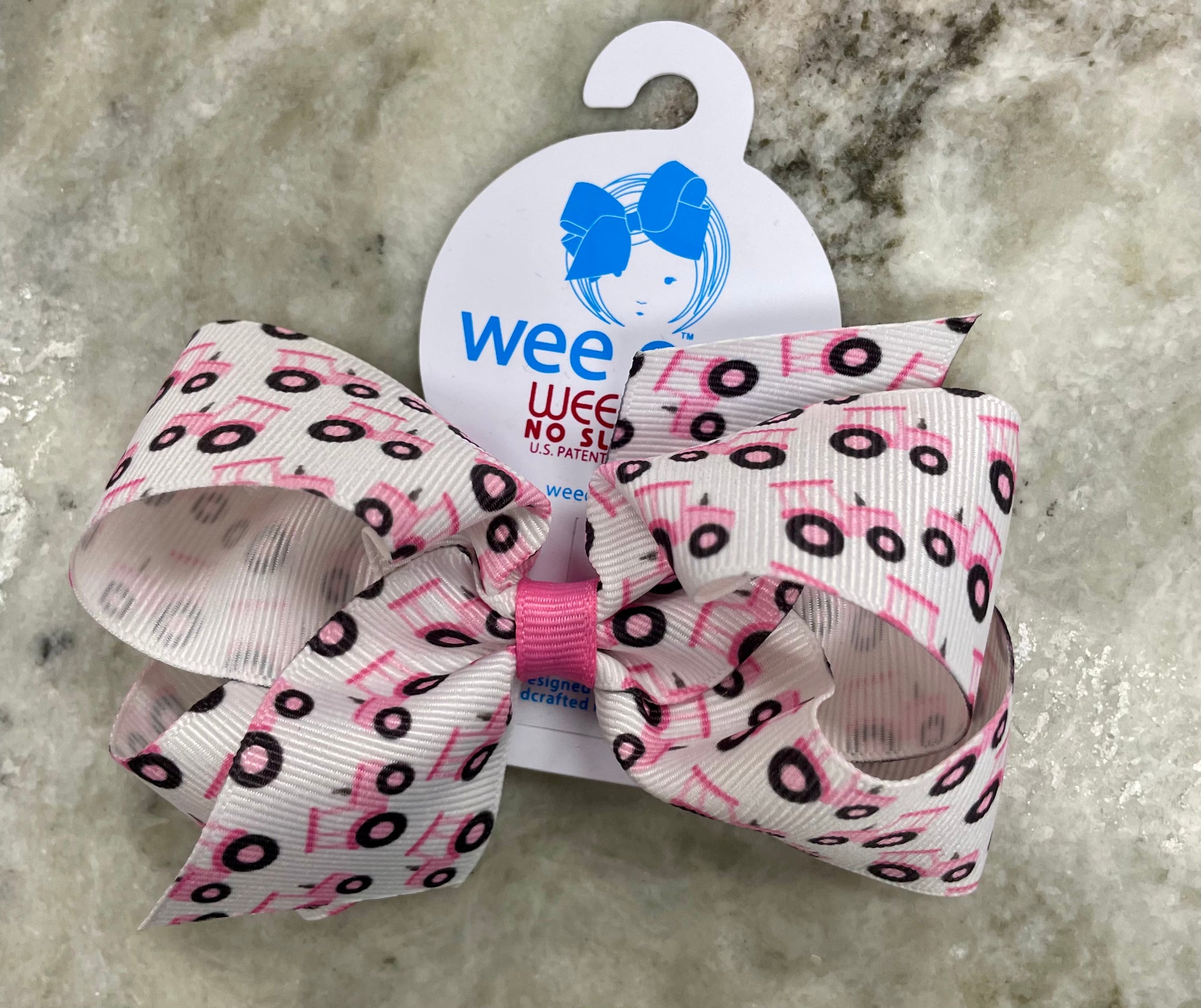 Printed Pink Tractor Bow-Medium