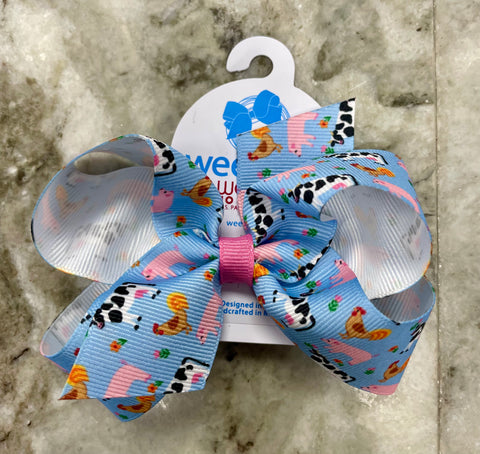 Blue Cow Printed Medium Bow