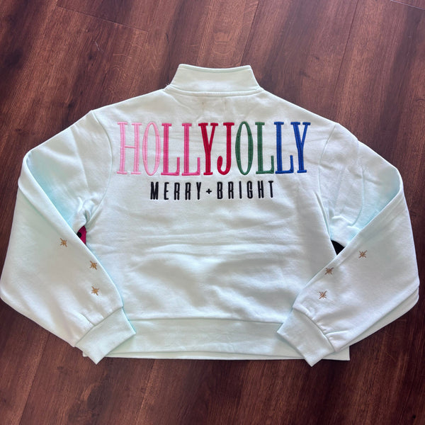 Holly Jolly Embroidery 1/4 zip Sweatshirt