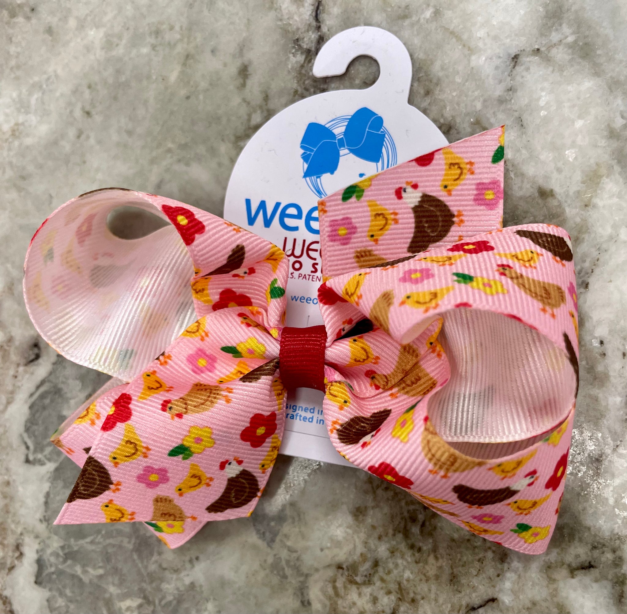 Pink Chicken Printed Medium Bow