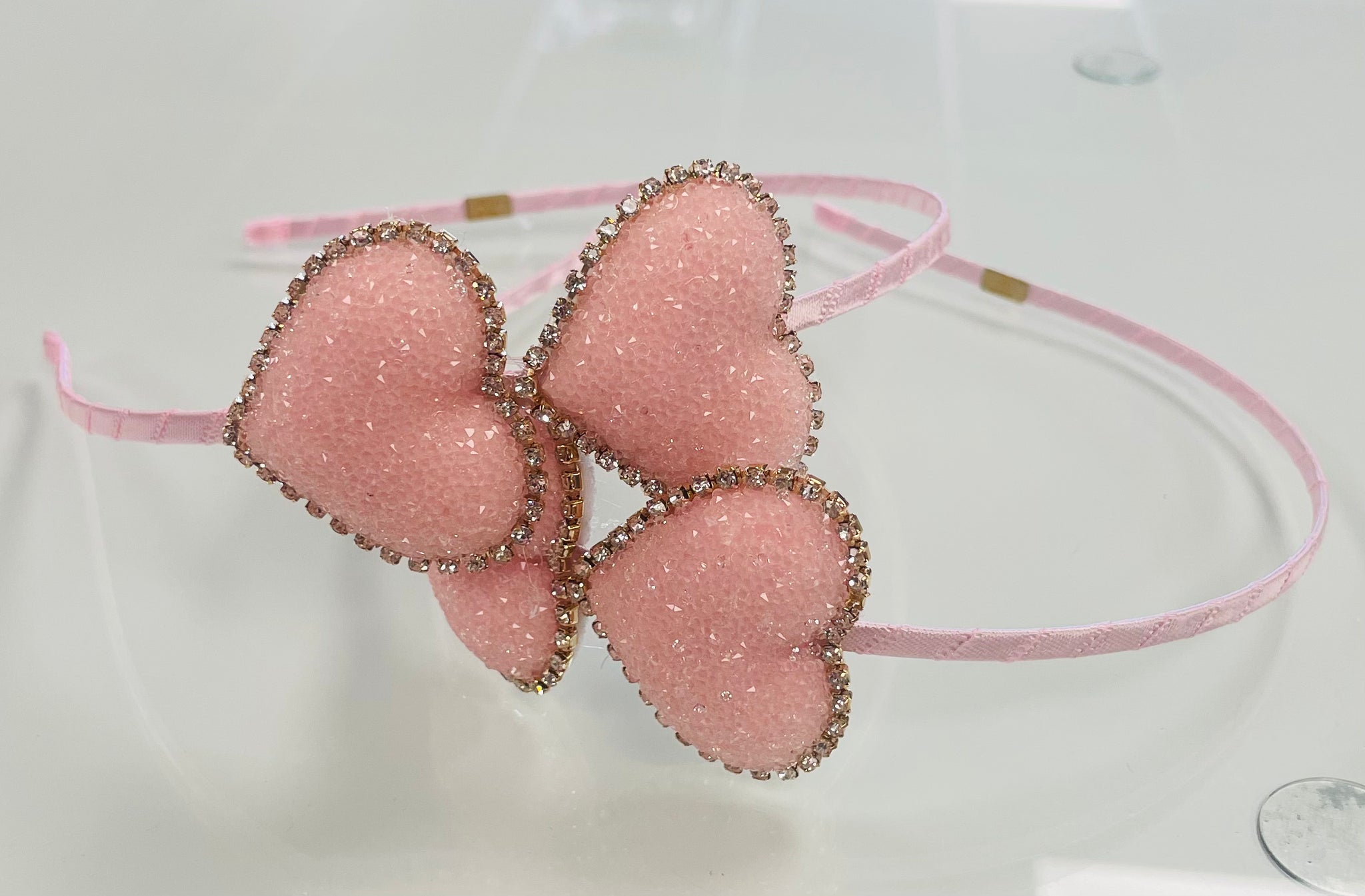 Two Glitter Hearts On Thin Headband