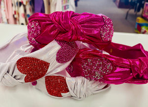 Crystal Hearts Metallic Knot Headband