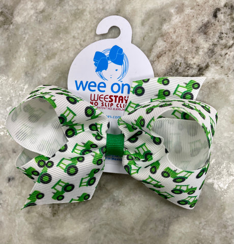 Printed Green Tractor Bow-Medium