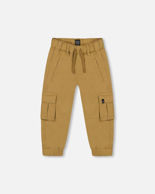 Dark Beige Stretch Twill Cargo Joggers