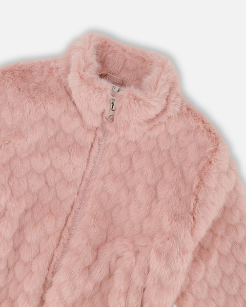 Dusty Pink Faux Fur Jacquard Jacket