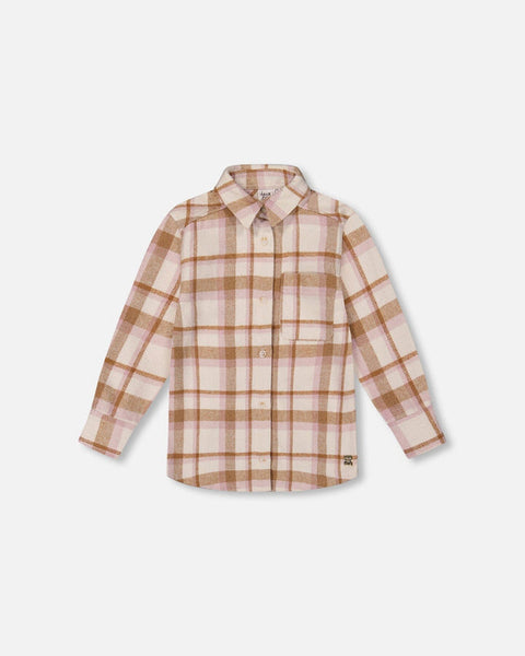 Pink and Beige Plaid Overshirt
