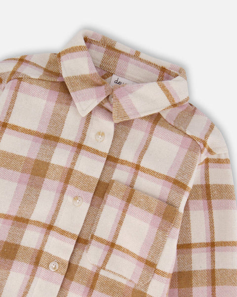 Pink and Beige Plaid Overshirt