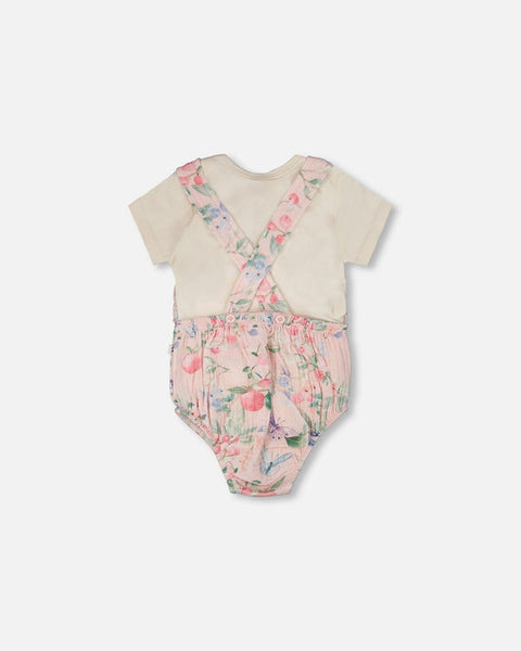 Pink Printed Berries Muslin Overall Set