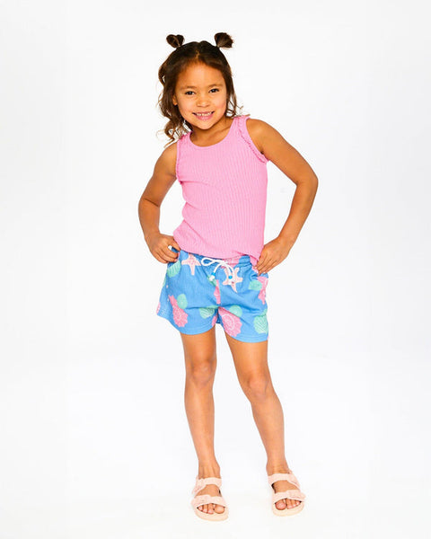 Blue Shell Print Crinkle Jersey Shorts