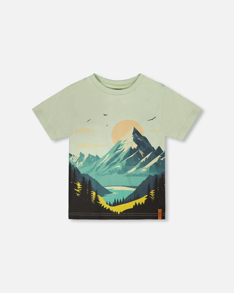 Mountain Print Sage Organic Cotton Tee