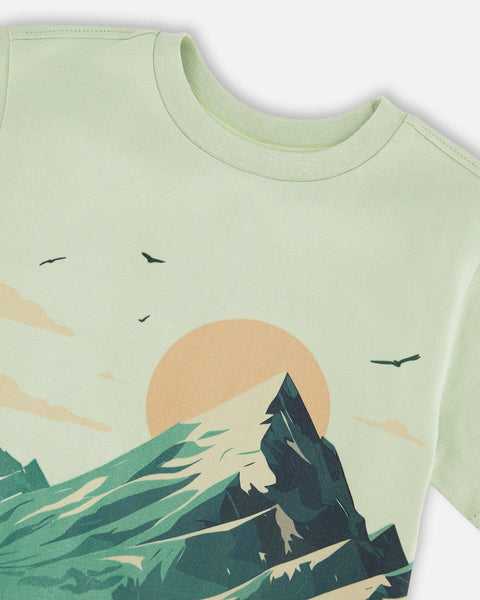 Mountain Print Sage Organic Cotton Tee