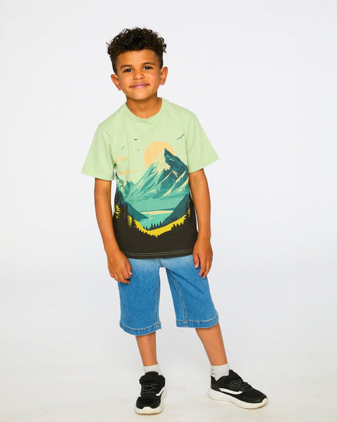 Mountain Print Sage Organic Cotton Tee