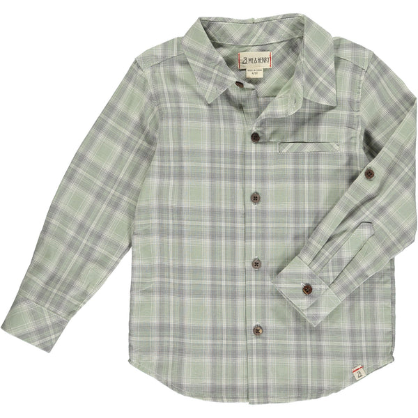 Plaid Atwood Woven Shirt-SAGE/GREY