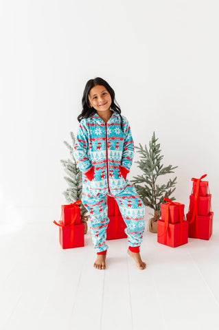 Frosty Fair Isle Microfleece Hooded Jumpsuit