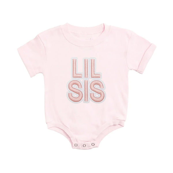 Lil Sis Embroidered Patch Short Sleeve Romper - Ballet