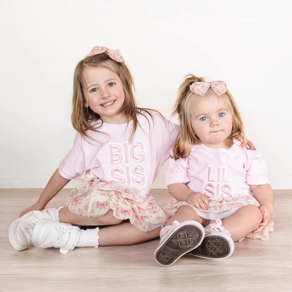 Lil Sis Embroidered Patch Short Sleeve Romper - Ballet