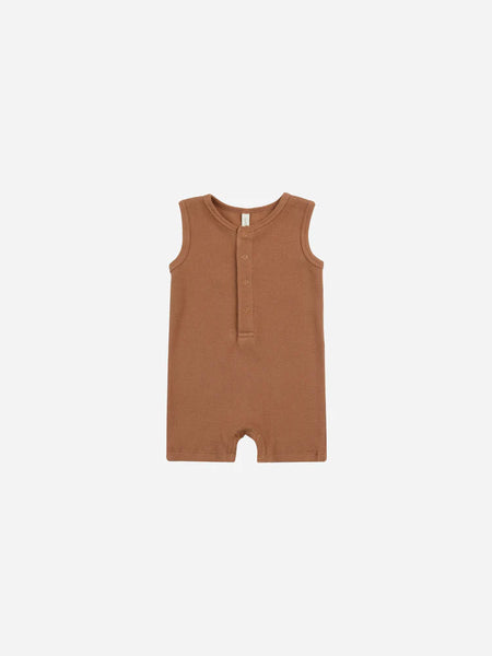 Ribbed Henley Romper-Clay