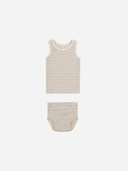 Ribbed Tank+Bloomer Set-Oat Stripe