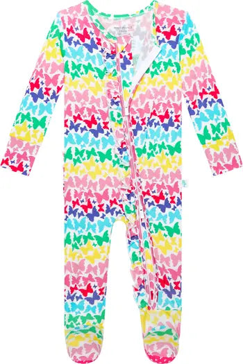 Rainbow Butterfly Footie Ruffled Zippered