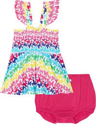 Rainbow Butterfly Smocked Flutter Sleeve Babydoll & Bloomer Set