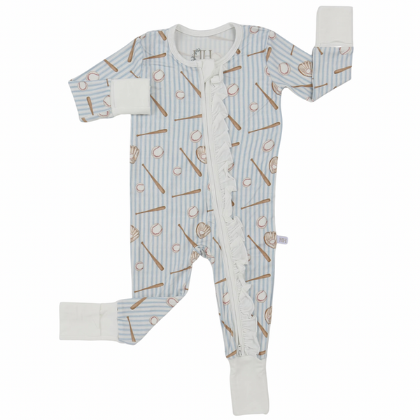 Baseball Ruffle Double Zipper Romper