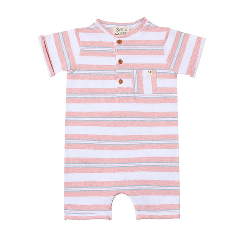 Camborne Henley Romper-Pink & Grey Stripe